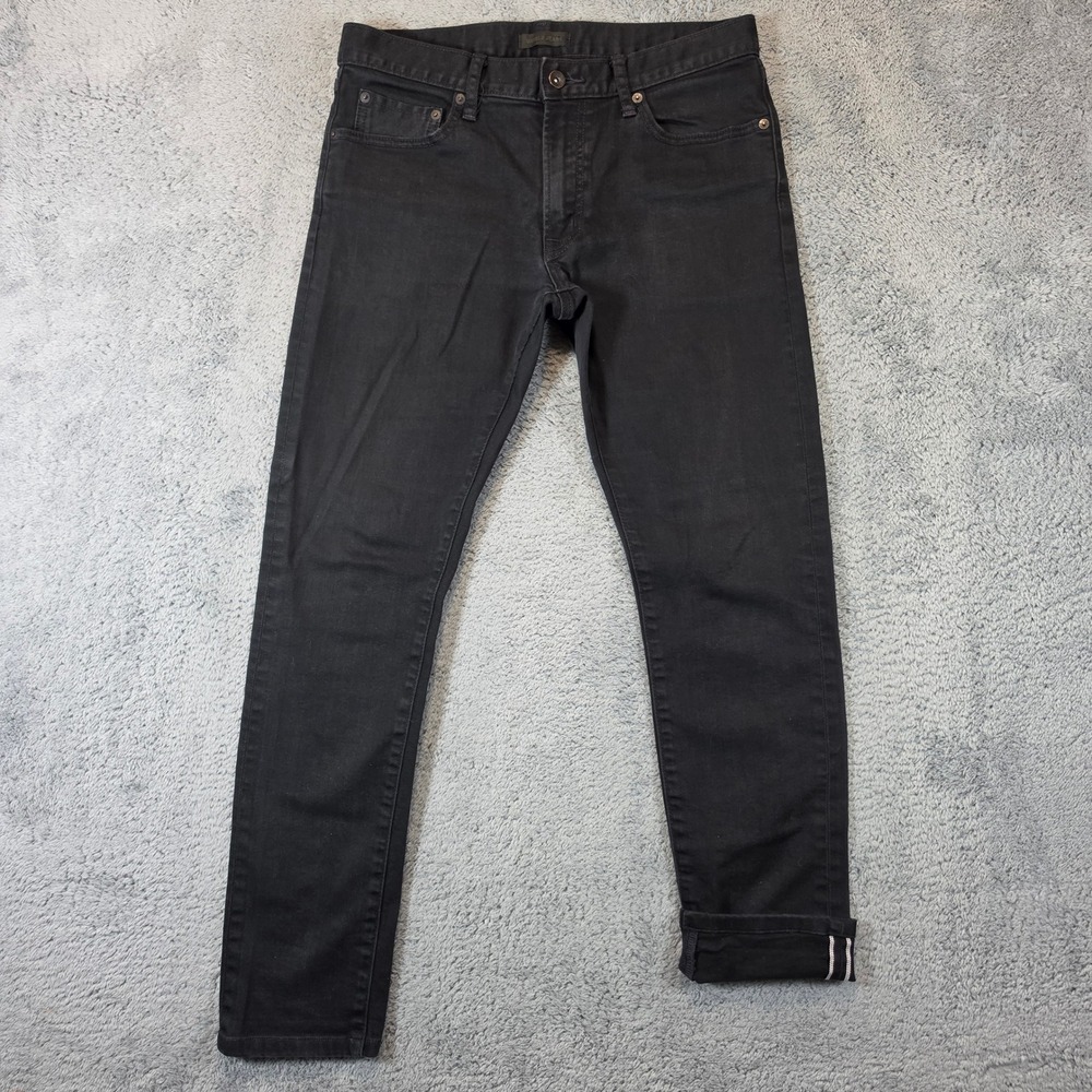 Uniqlo Selvedge Jeans Mens 32x30 Black Slim Fit Stretch Denim Tapered Low Rise